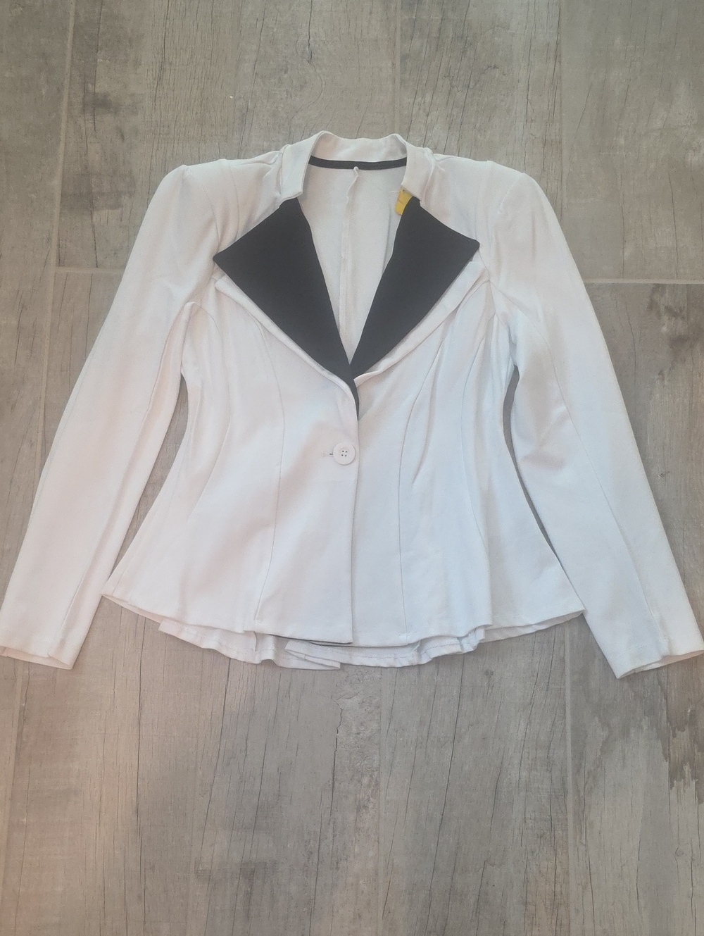 White Knit Jacket with Black Lapel - Women's Tailored Jacket